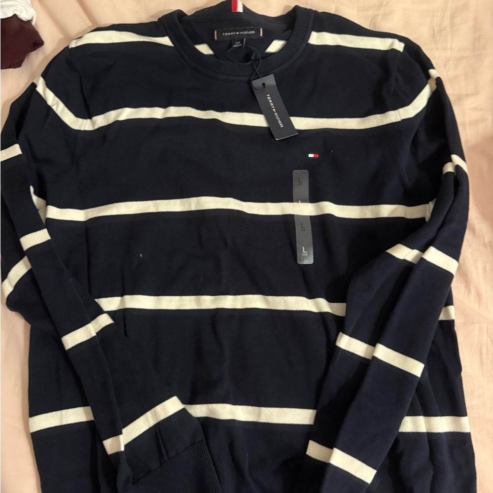 NWT Tommy Hilfiger Men's Navy Striped Sweater